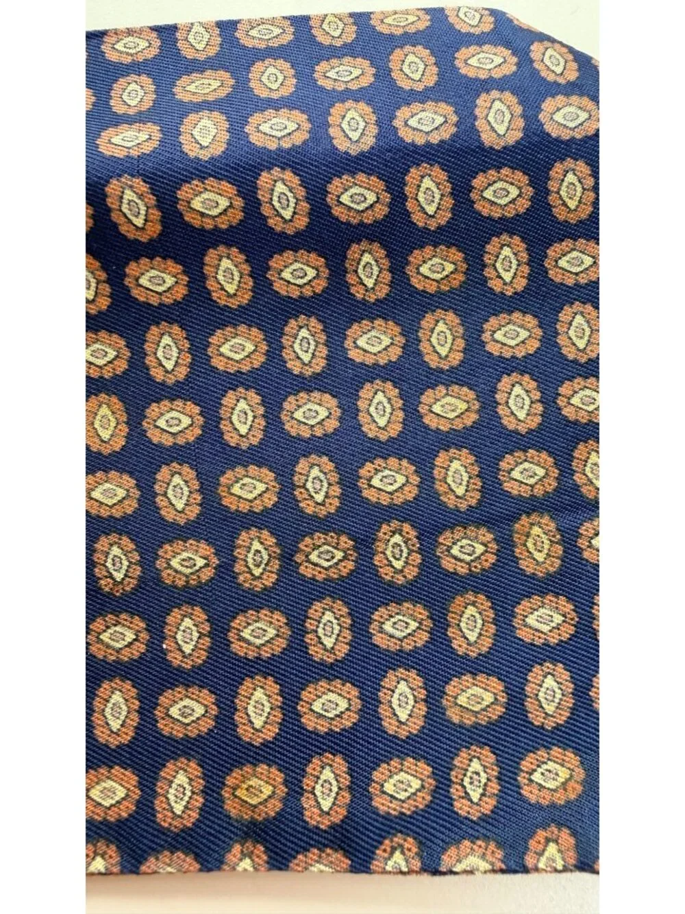 Hardy Amies Blue & Orange Geometric Pattern Scarf Ascot Tie